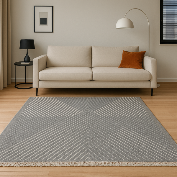 Турецький безворсовий килим 160×230 см сірий з бахромою Sacil kilim, бавовна акрил — фото 2