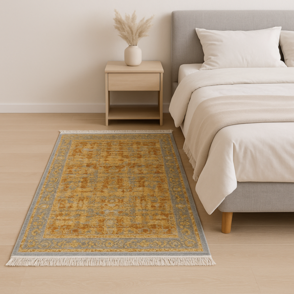 Килим з бахромою 80×150 см сіро-золотий REFORM CARPET IMAJ 1805, Туреччина, у вітальню, спальню, кухню — фото 8