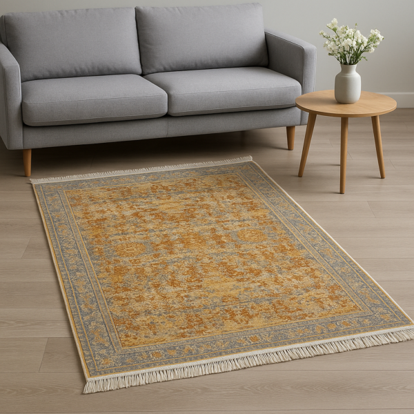 Великий килимок для ванної з бахромою 80×150 см сіро-золотий REFORM CARPET IMAJ 1805, Туреччина — фото 2