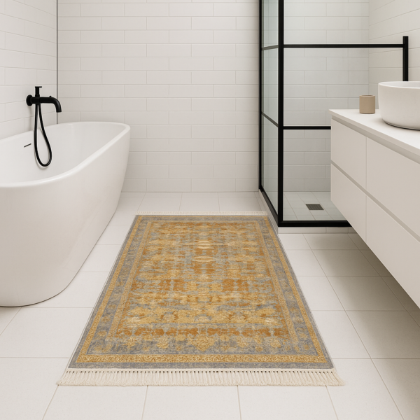 Килим з бахромою 80×150 см сіро-золотий REFORM CARPET IMAJ 1805, Туреччина, у вітальню, спальню, кухню — фото 9