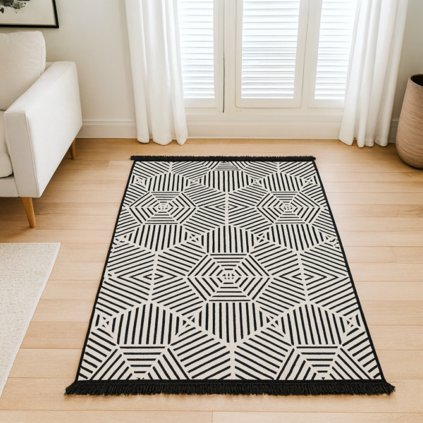 Код товара: 105739 Килим безворсовий чорний двосторонній 120×180 см Eko Sacil kilim Туреччина — фото 3