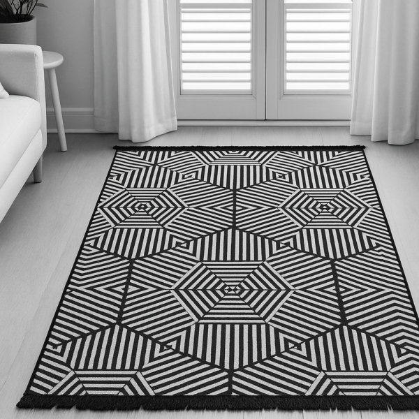 Код товара: 105739 Килим безворсовий чорний двосторонній 120×180 см Eko Sacil kilim Туреччина — фото 2