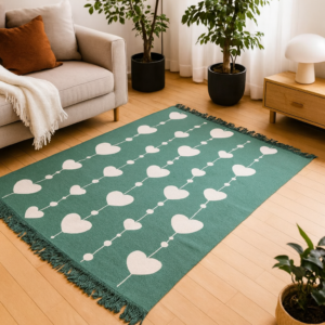 Килим двосторонній безворсовий 120×180 см Eko Sacil kilim Сердечки бавовна акрил Туреччина