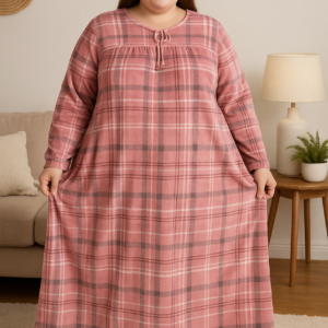 Домашнє велюрове плаття великих розмірів Merve Moda 477, червоне та рожеве, 58–68, Туреччина — фото 3