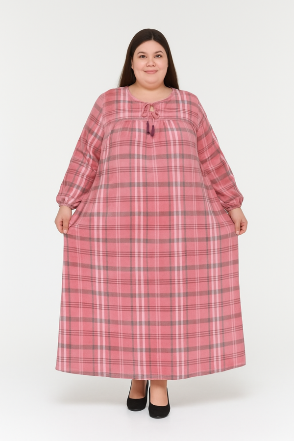 Домашнє велюрове плаття великих розмірів Merve Moda 477, червоне та рожеве, 58–68, Туреччина — фото 5
