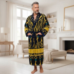 Чоловічий махровий халат Home L-XL (50-56), 100% бавовна, синій, 600 г/м², Туреччина
