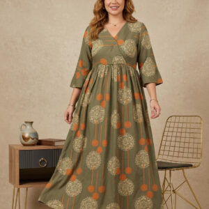 Легка літня сукня зі штапелю довга максі в підлогу хакі Merve Moda 434, Туреччина, розмір 46