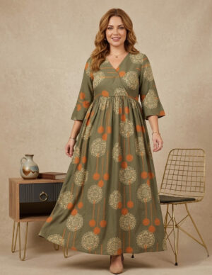Легка літня сукня зі штапелю довга максі в підлогу хакі Merve Moda 434, Туреччина, розмір 46