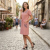 Літня сукня зі штапелю з вишивкою Merve Moda 342, Туреччина, рожева, розмір 52 (XL) — фото 3