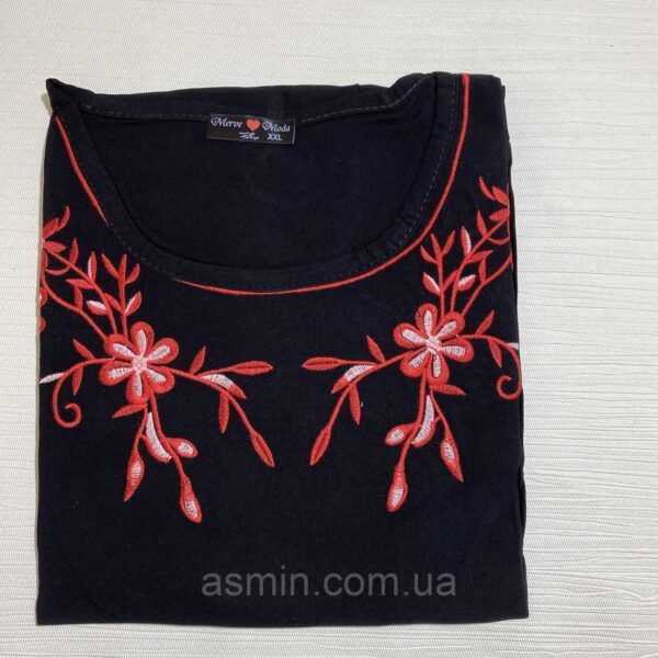 Літня сукня зі штапелю з вишивкою Merve Moda 342, Туреччина, чорна, розмір 48 (M) — фото 5