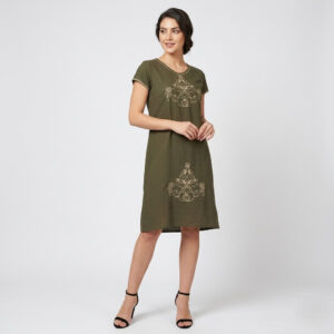 Літня жіноча сукня зі штапелю з вишивкою Merve Moda 424, Туреччина, хакі, розмір L (48)