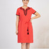 Турецьке літнє плаття міді зі штапелю з вишивкою Merve Moda 426, коралове, розмір 3XL (56)