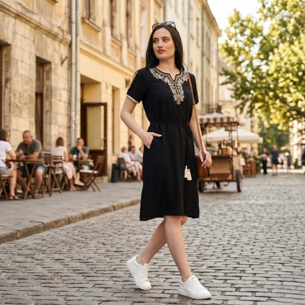 Літня жіноча сукня міді зі штапелю з вишивкою Merve Moda 426, бавовна, Туреччина, розміри 50–56 — фото 5
