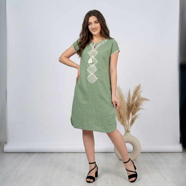 Жіноча літня сукня Merve Moda 427 зі штапелю, зелена, чорна, Туреччина, розмір 50–52 — фото 3
