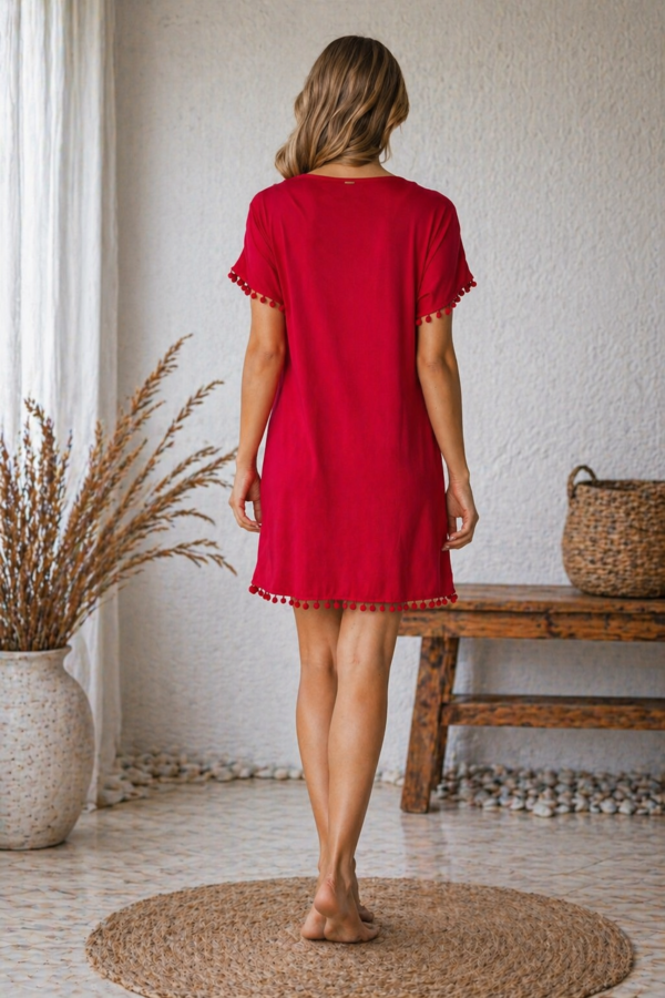 Пляжна туніка Pastunette на купальник, віскоза Ecovero, малинова, з мереживом, Туреччина, розміри S-XL — фото 3