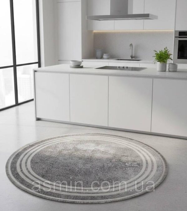 Великий круглий килимок для ванної Ø120 см REFORM CARPET Trend 1311, Туреччина, сірий із білими смугами — фото 2