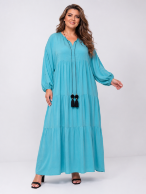 Довга штапельна сукня великих розмірів бірюзова Merve Moda 58–64 Туреччина