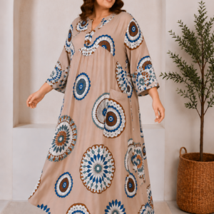 Довга штапельна сукня великих розмірів 56 2XL Туреччина Merve Moda 551 Бежева