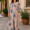 Довга штапельна сукня великих розмірів 56 2XL Туреччина Merve Moda 551 Бежева — фото 8