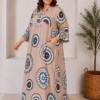 Довга штапельна сукня великих розмірів 56 2XL Туреччина Merve Moda 551 Бежева — фото 2