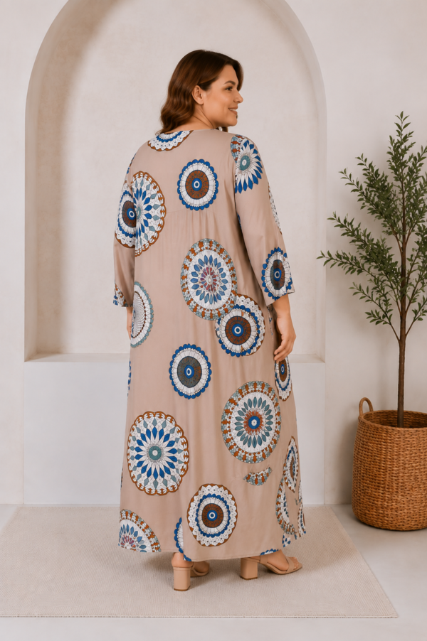 Довга штапельна сукня великих розмірів 56 2XL Туреччина Merve Moda 551 Бежева — фото 4