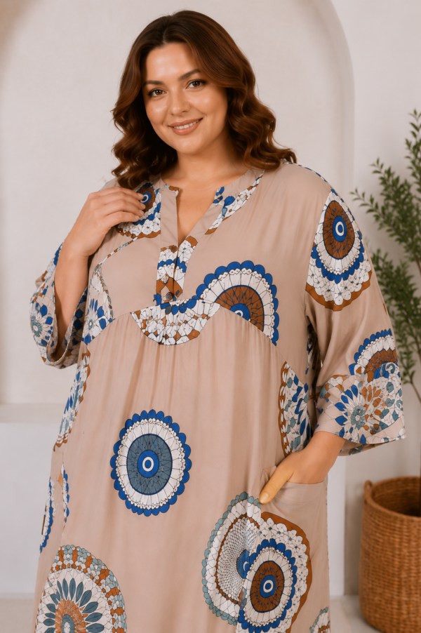 Довга штапельна сукня великих розмірів 56 2XL Туреччина Merve Moda 551 Бежева — фото 5