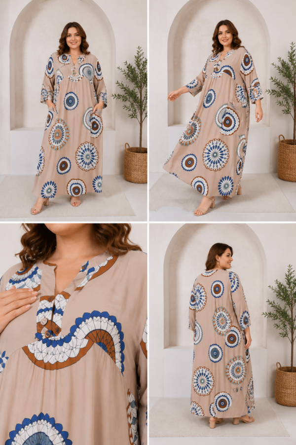 Довга штапельна сукня великих розмірів 56 2XL Туреччина Merve Moda 551 Бежева — фото 10
