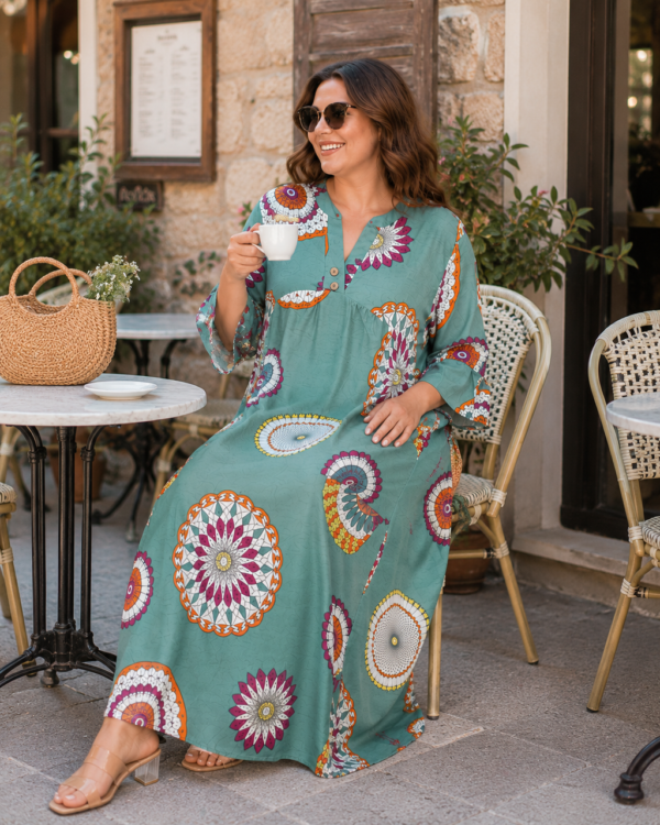 Довга штапельна сукня великих розмірів 60-62 4XL Туреччина Merve Moda 551 Зелена — фото 6