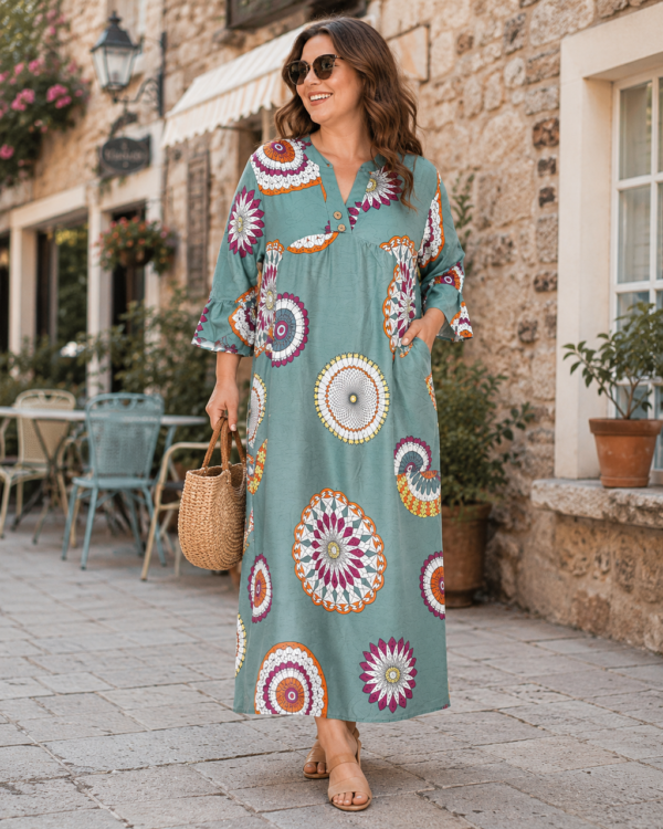 Довга штапельна сукня великих розмірів 60-62 4XL Туреччина Merve Moda 551 Зелена — фото 7