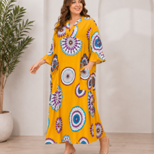 Довга штапельна сукня великих розмірів 56 2XL Туреччина Merve Moda 551 Жовта