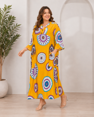 Довга штапельна сукня великих розмірів 56 2XL Туреччина Merve Moda 551 Жовта