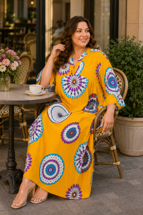 Довга штапельна сукня великих розмірів 56 2XL Туреччина Merve Moda 551 Жовта — фото 4