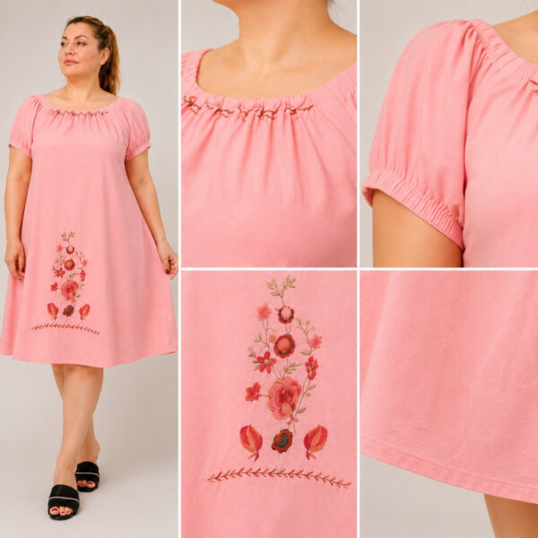 Жіноча літня штапельна сукня з вишивкою, Туреччина, рожева, р. М 50 Merve Moda 298 — фото 4