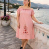 Жіноча літня штапельна сукня з вишивкою, Туреччина, рожева, р. М 50 Merve Moda 298 — фото 3