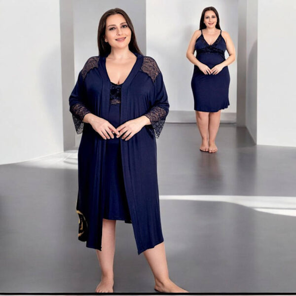 Нічна сорочка з халатом Lady віскоза синя Туреччина 60–62 (4XL) пеньюар комплект 19213