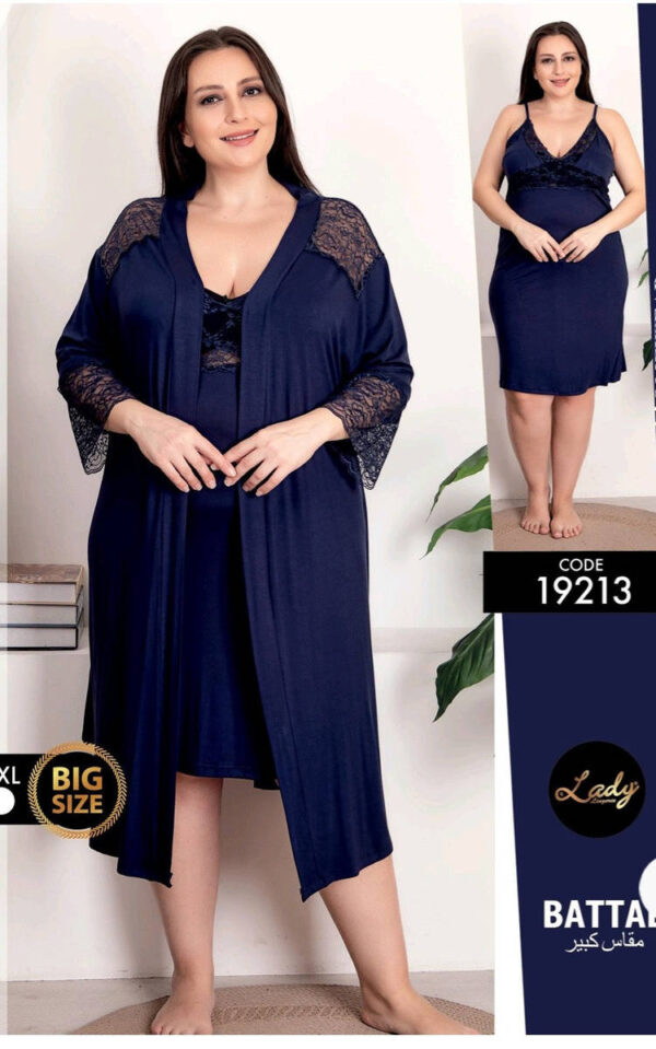 Нічна сорочка з халатом Lady віскоза синя Туреччина 60–62 (4XL) пеньюар комплект 19213