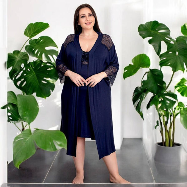 Ночная сорочка с халатом Lady вискоза синяя Турция 60–62 (4XL) пеньюар комплект 19213