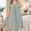 7727715330_w1200_h1200_nochnaya-rubashka-bolshogo-4 Ночная рубашка большого размера с кружевом Miss Meryem, вискоза, серо-зеленая в мелкий узор, 6189, размер 4XL