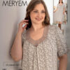 Ночная рубашка большого размера с кружевом Miss Meryem, вискоза, молочная с бежевым узором, 6762, размер 2XL