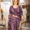Довга нічна сорочка великого розміру Miss Meryem (Туреччина), віскоза, фіолетова з бежевими ліліями, 6424 4XL