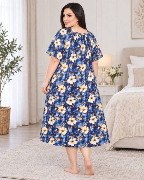Нічна сорочка великого розміру Elena Tekstil 4XL-6XL, бавовна, синя з квітами, Туреччина