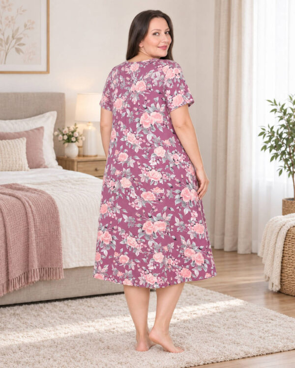 Нічна сорочка великого розміру Elena Tekstil 4XL-6XL, бавовна, рожева з квітами, Туреччина