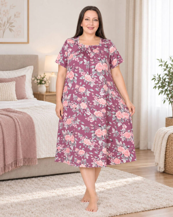 Ночная рубашка большого размера Elena Tekstil 4XL-6XL, хлопок, розовая с цветами, Турция