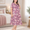 Нічна сорочка великого розміру Elena Tekstil 4XL-6XL, бавовна, рожева з квітами, Туреччина