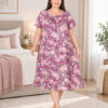Нічна сорочка великого розміру Elena Tekstil 4XL-6XL, бавовна, рожева з квітами, Туреччина