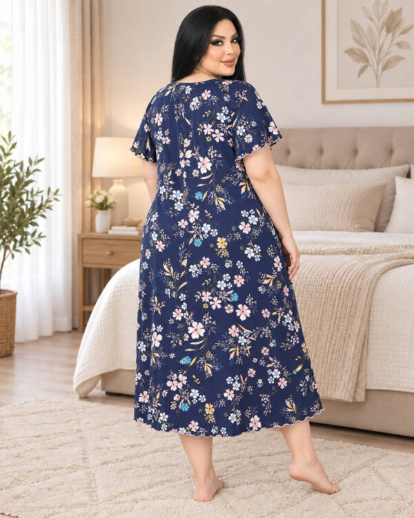 Нічна сорочка великого розміру Elena Tekstil 4XL-6XL, бавовна, темно-синя з квітами, Туреччина