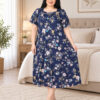 Ночная рубашка большого размера Elena Tekstil 4XL-6XL, хлопок, темно-синяя с цветами, Турция