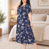 Ночная рубашка большого размера Elena Tekstil 4XL-6XL, хлопок, темно-синяя с цветами, Турция