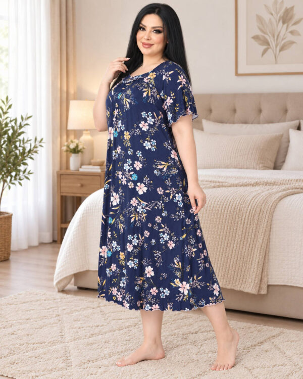 Ночная рубашка большого размера Elena Tekstil 4XL-6XL, хлопок, темно-синяя с цветами, Турция