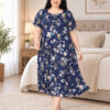 Ночная рубашка большого размера Elena Tekstil 4XL-6XL, хлопок, темно-синяя с цветами, Турция